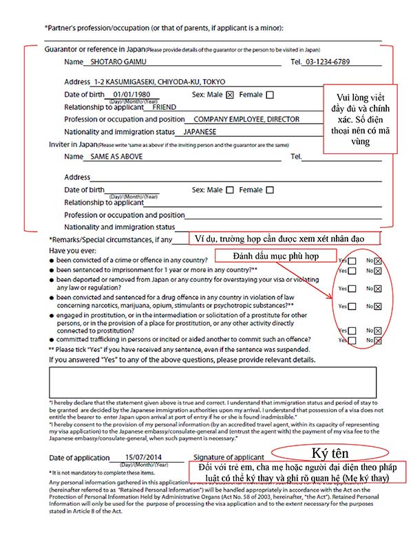 Điền đơn xin visa Nhật bản