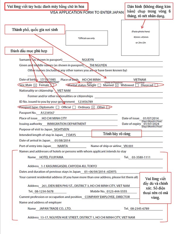 Điền form xin visa Nhật Bản