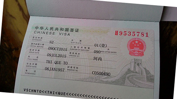 Visa đến trung quốc